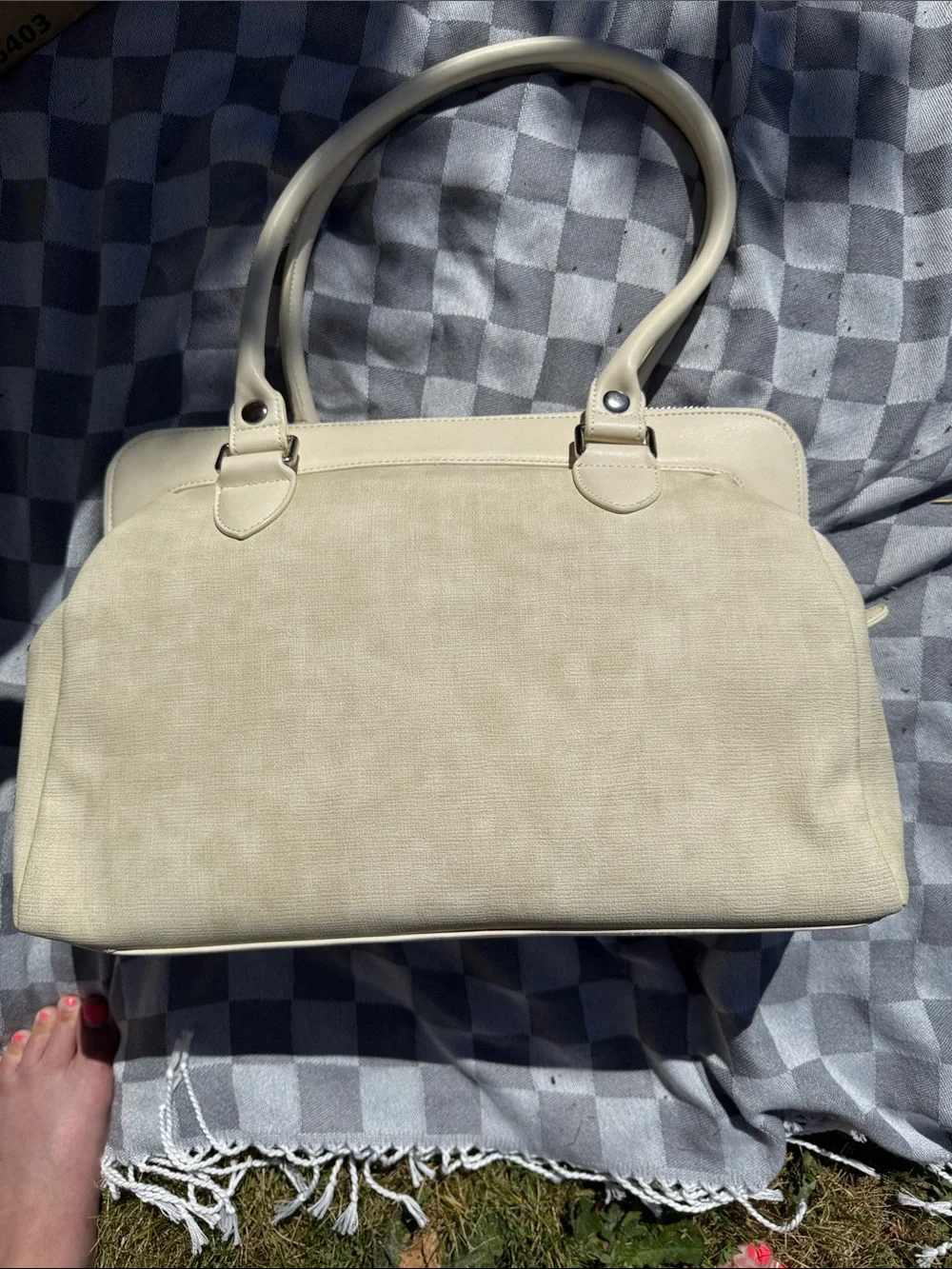 House of Flynn Cream Camera Bag with striped insert- Structured Top-Handle Case